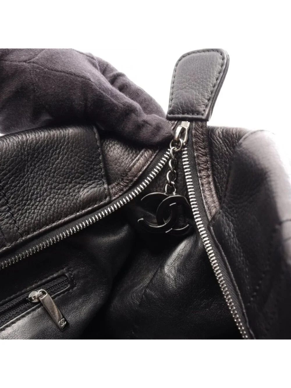 Chanel Tote CC Logo Black Leather Chain